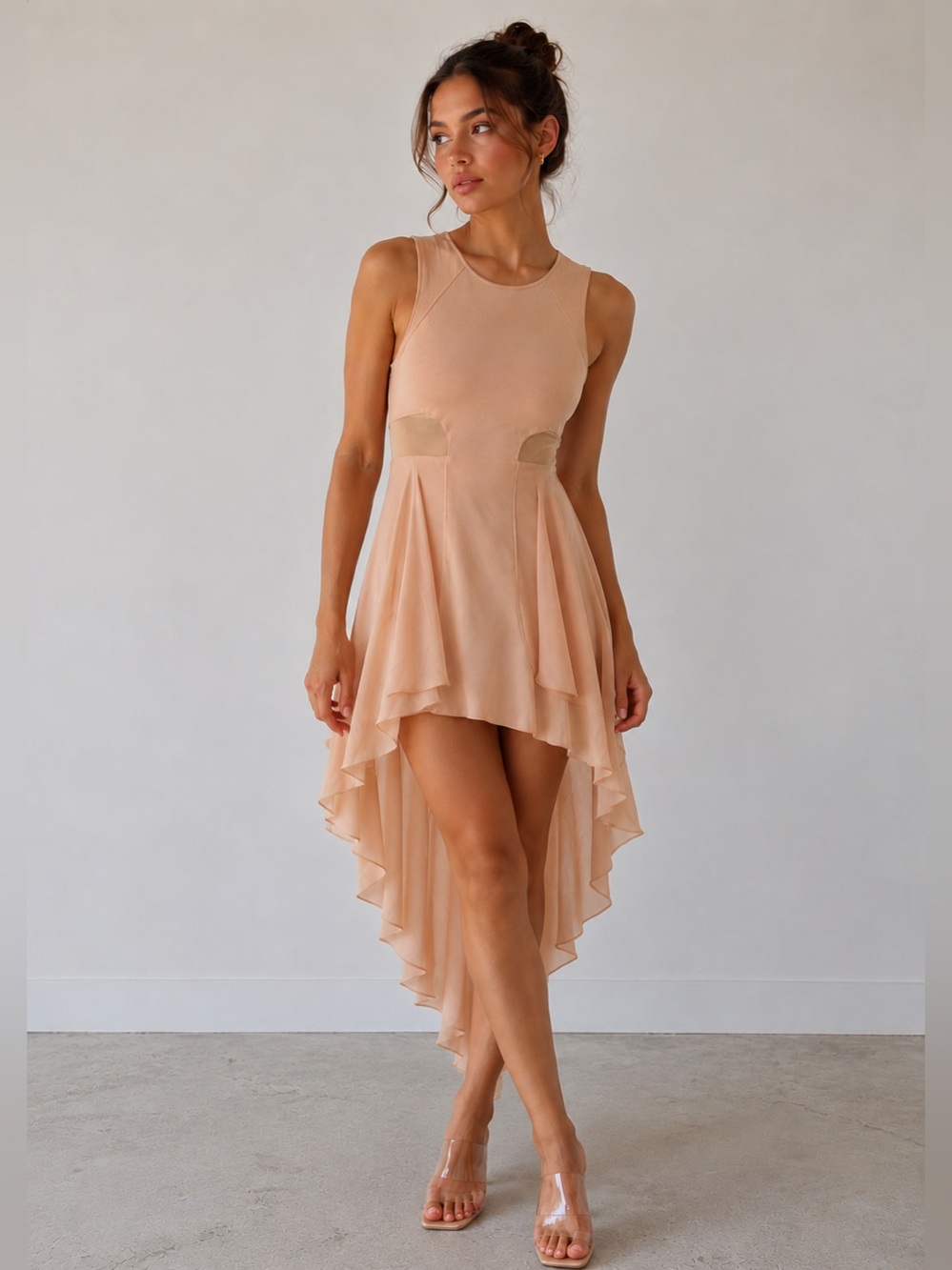bebe Blush High-Low Cutout Layered Dress